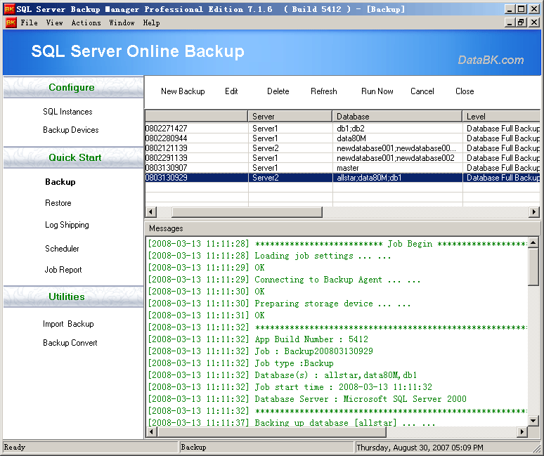 Backup and restore Microsoft SQL Server database to a local or network drive.